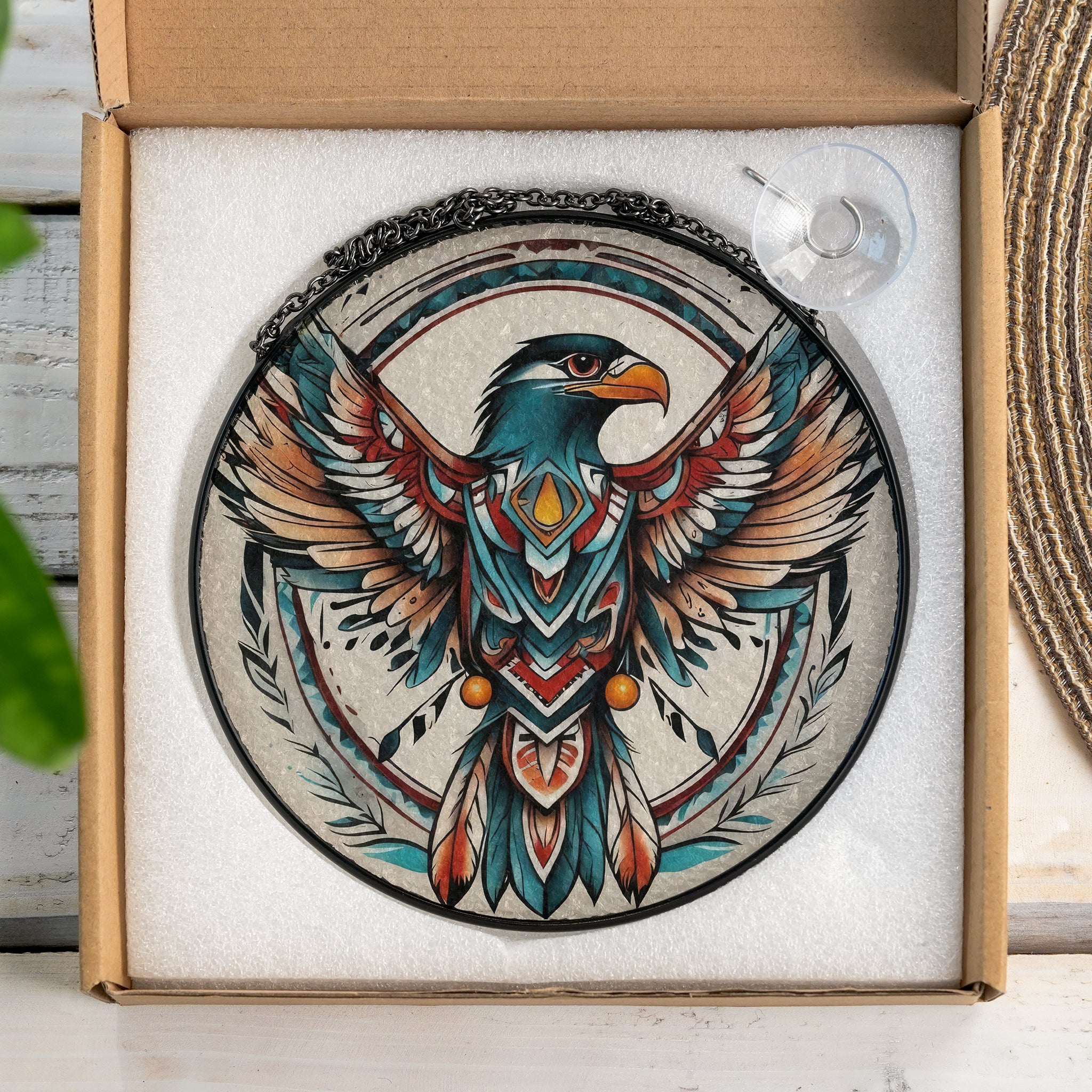 Soaring Eagle Stained Glass SunCatcher - Native American-Inspired Decor