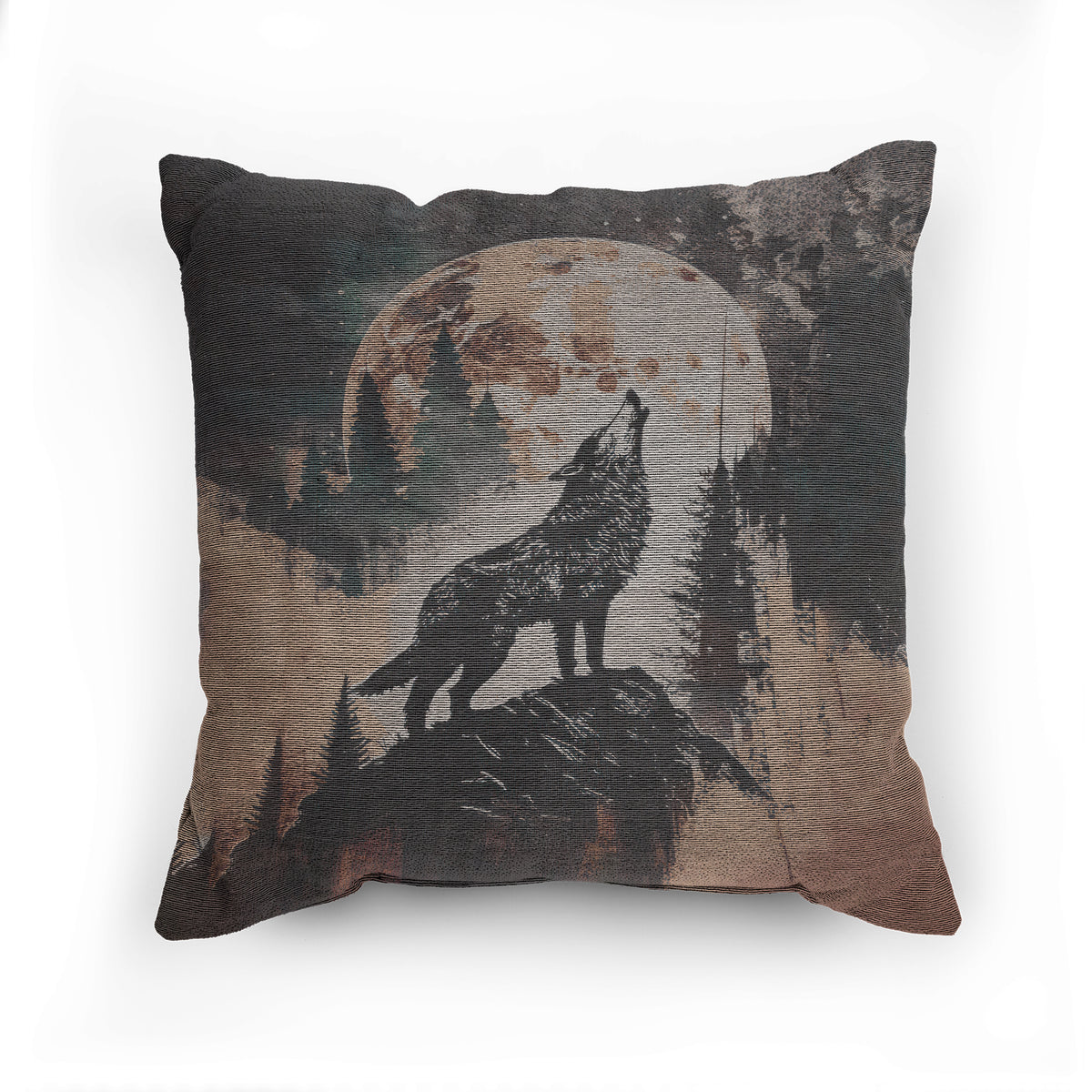 Howling Wolf Moon Woven Pillow - 17"x18" Cotton Blend