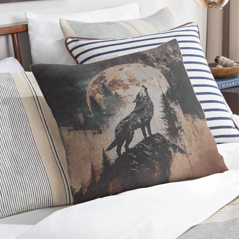 Howling Wolf Moon Woven Pillow - 17"x18" Cotton Blend