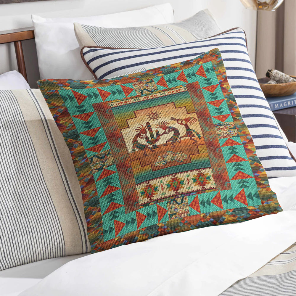 Kokopelli Tribal Woven Pillow - 17"x18" Cotton Blend