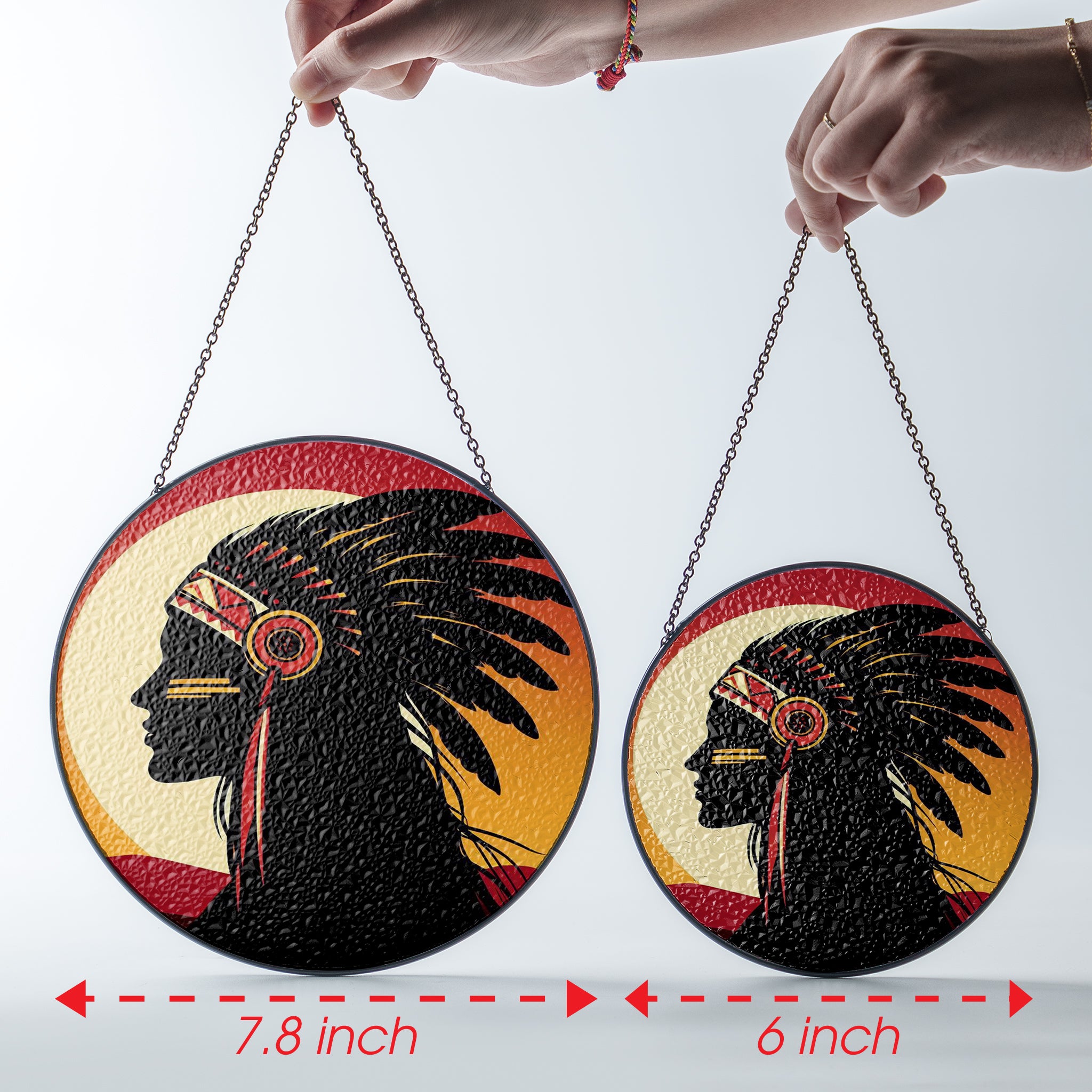 Native Chief Silhouette Stained Glass SunCatcher - Honoring Tradition