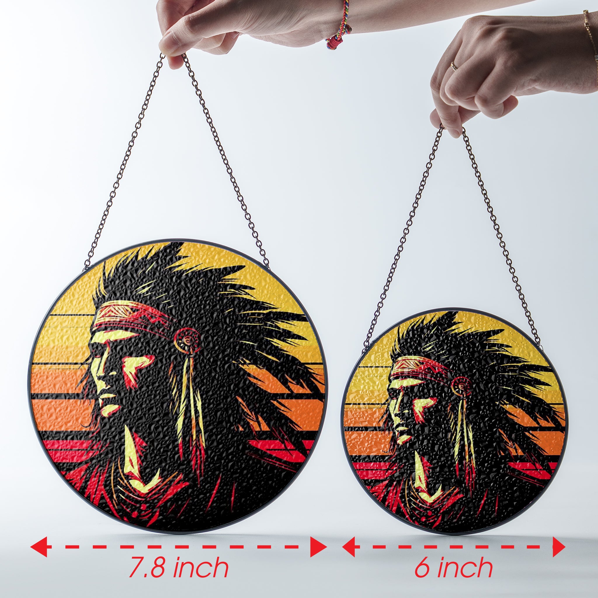 Native Chief Sunset Stained Glass SunCatcher - Radiance of Tradition