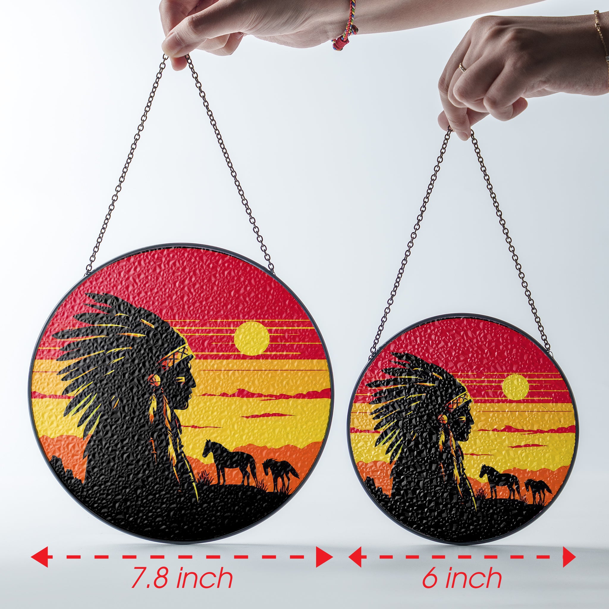 Native Chief Sunset Stained Glass SunCatcher - Spirit of the Plains