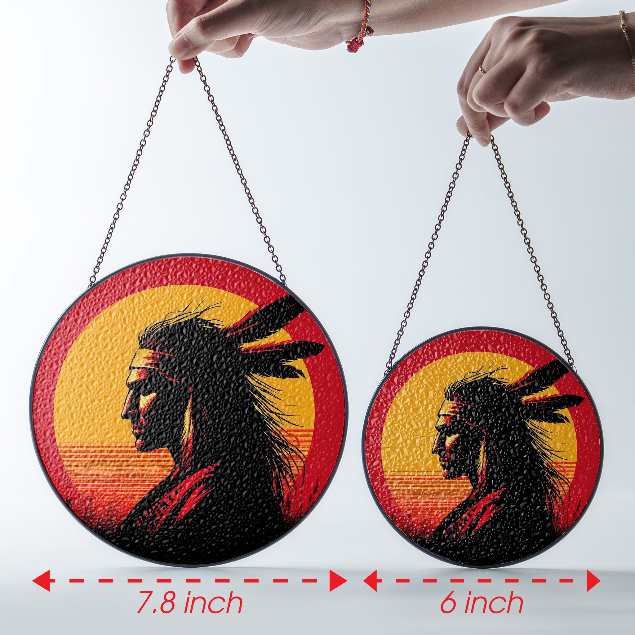 Sunset Native Warrior Stained Glass SunCatcher - Spirit of the Horizon