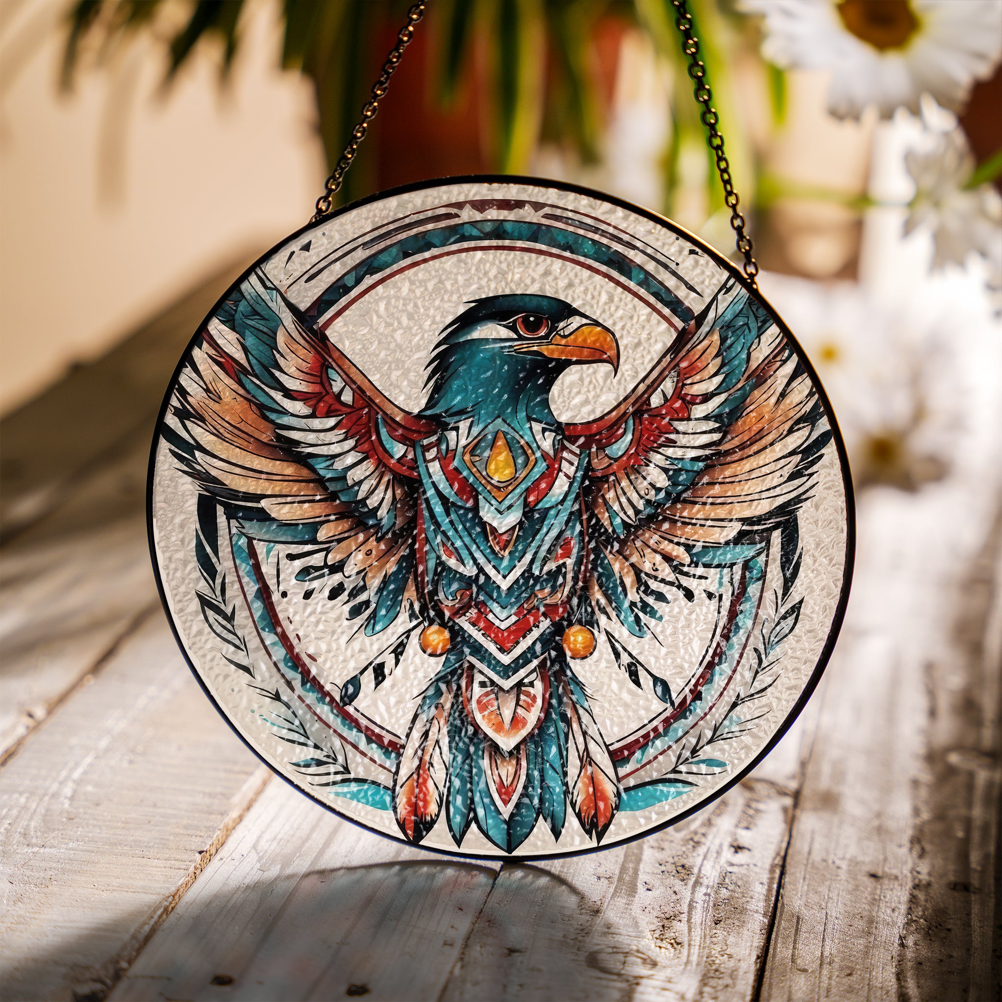 Soaring Eagle Stained Glass SunCatcher - Native American-Inspired Decor