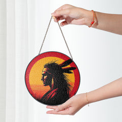 Sunset Native Warrior Stained Glass SunCatcher - Spirit of the Horizon