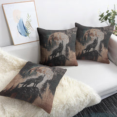 Howling Wolf Moon Woven Pillow - 17"x18" Cotton Blend