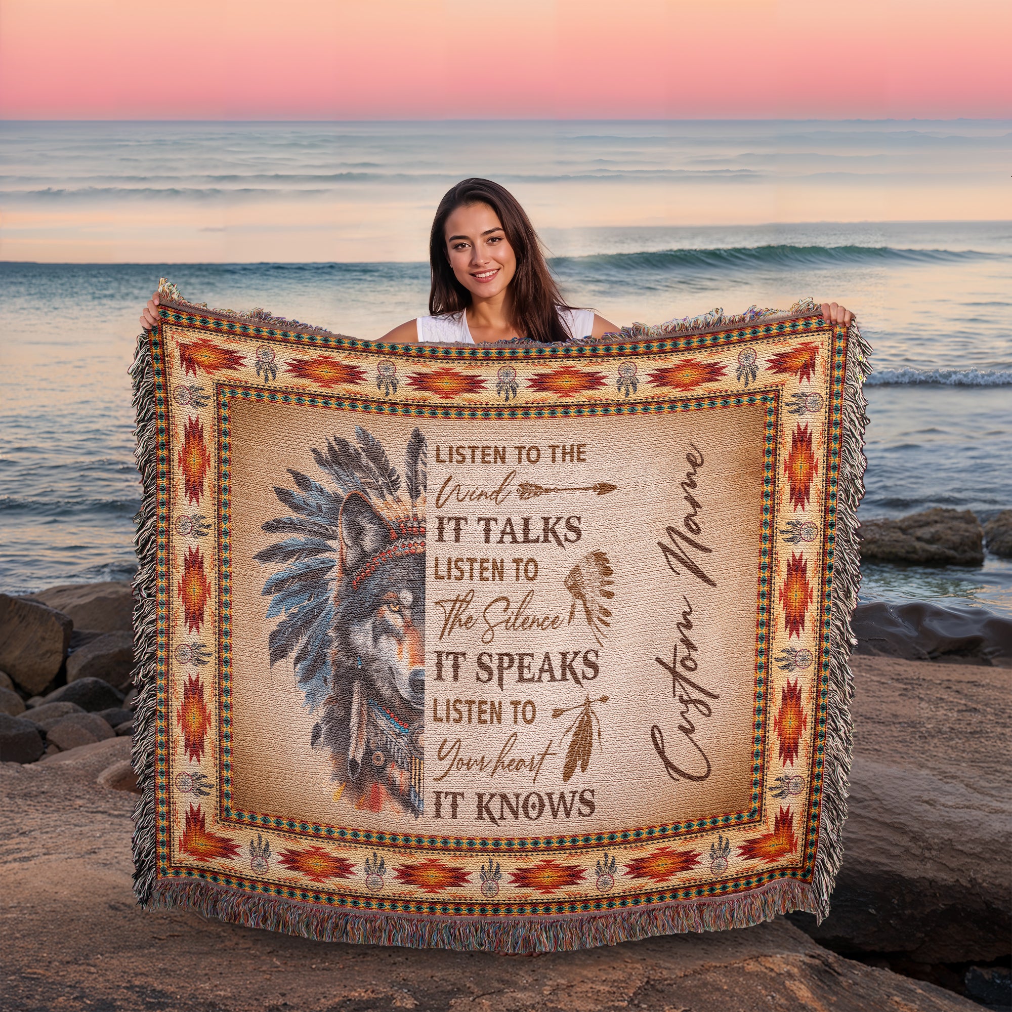 Personalized Wolf Spirit Woven Blanket - 100% Cotton Throw