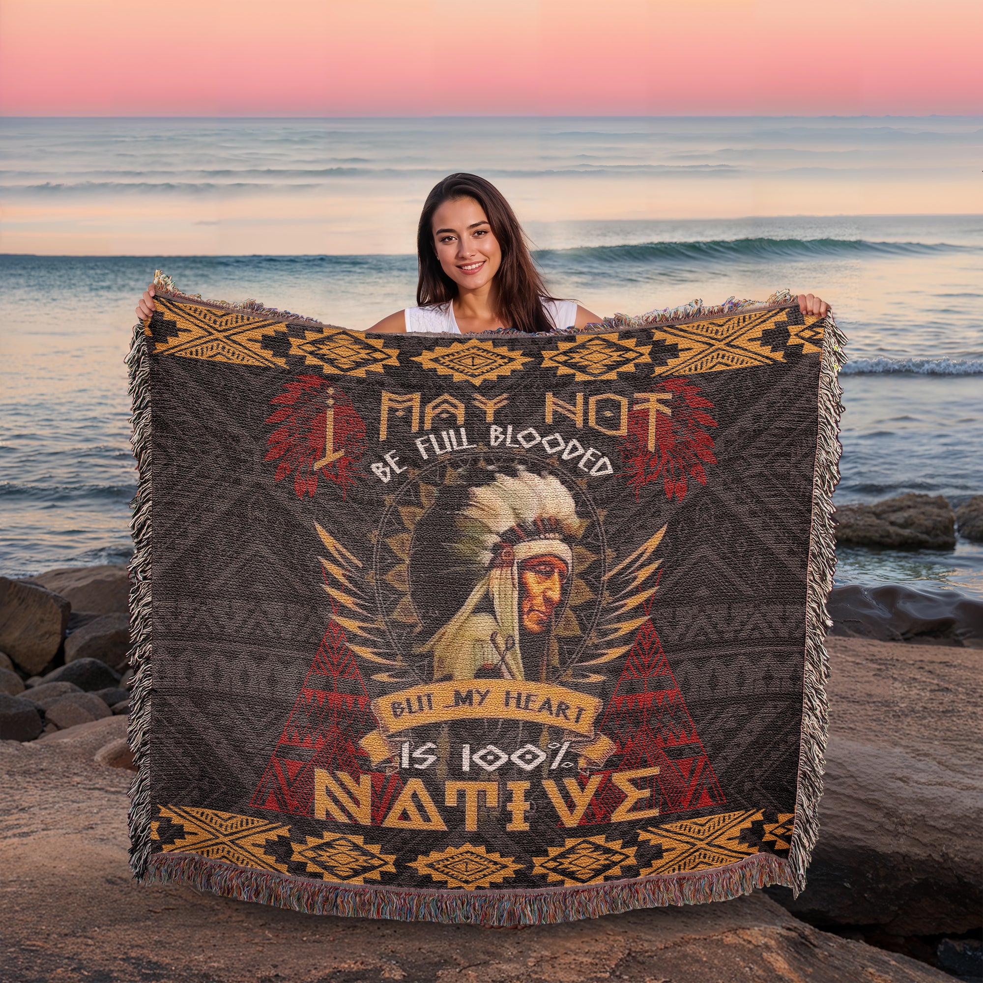 Heart is 100% Native Woven Blanket - 100% Cotton Throw