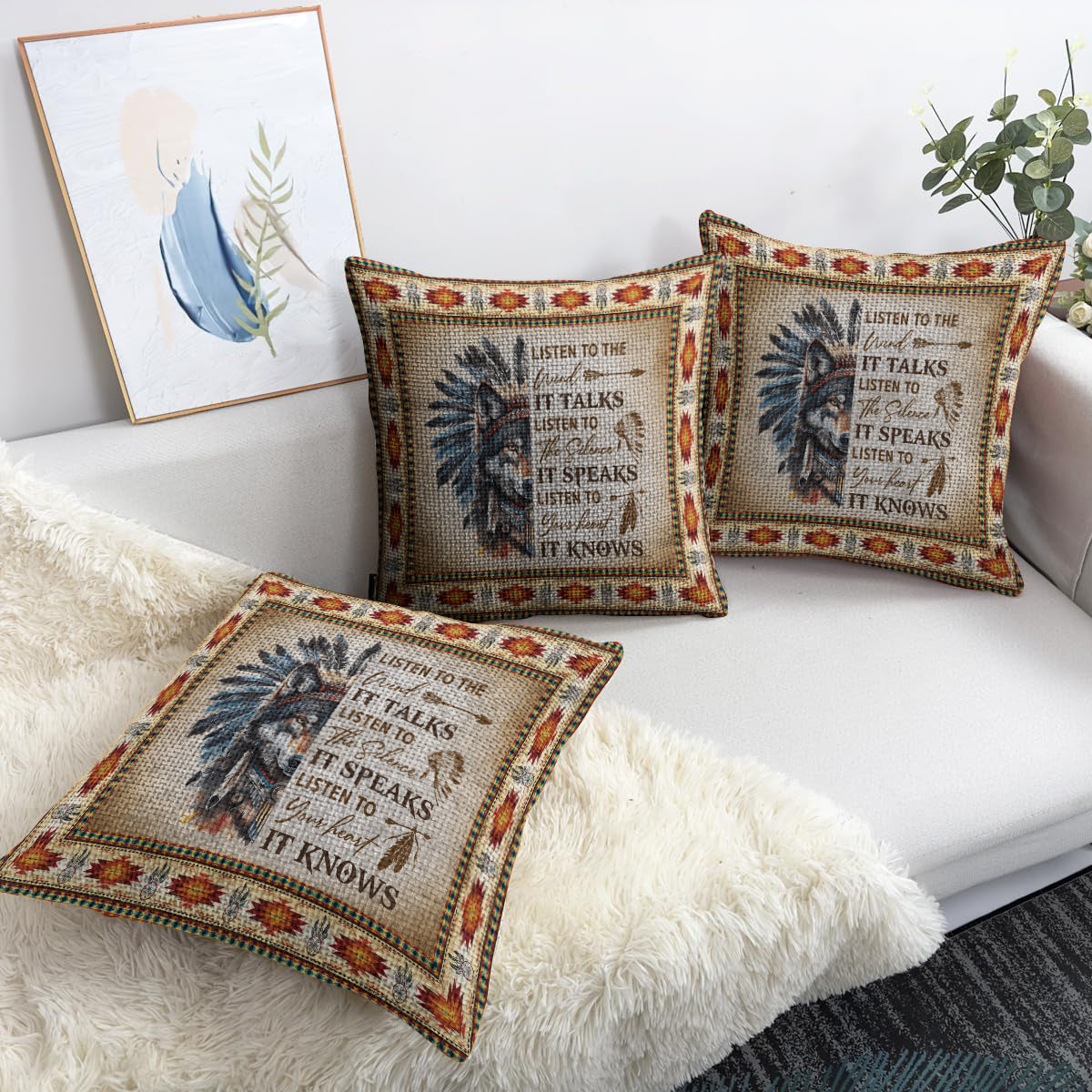 Whisper of the Wolf Woven Pillow - 17"x18" Cotton Blend