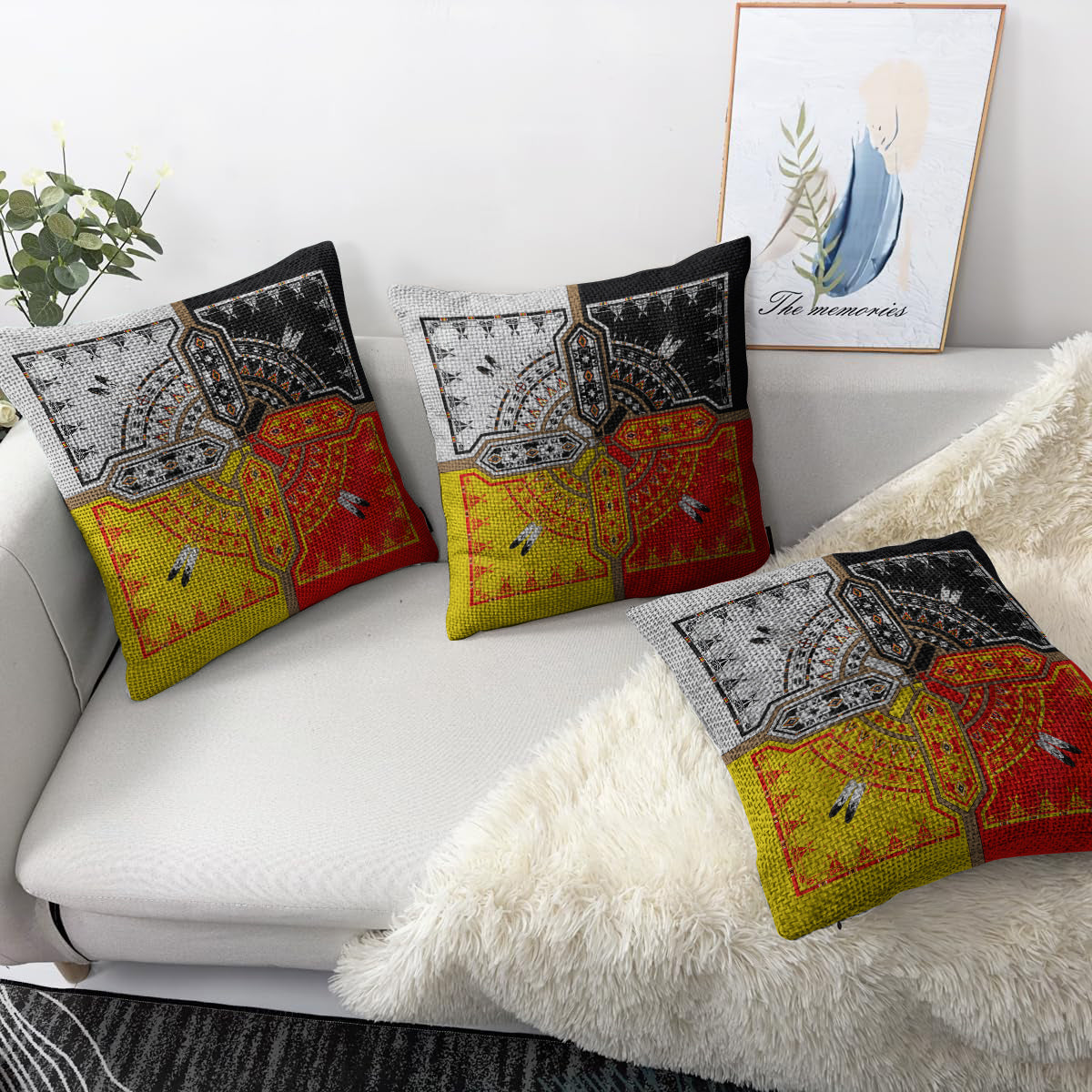 Four Directions Medicine Wheel Woven Pillow - 17"x18" Cotton Blend