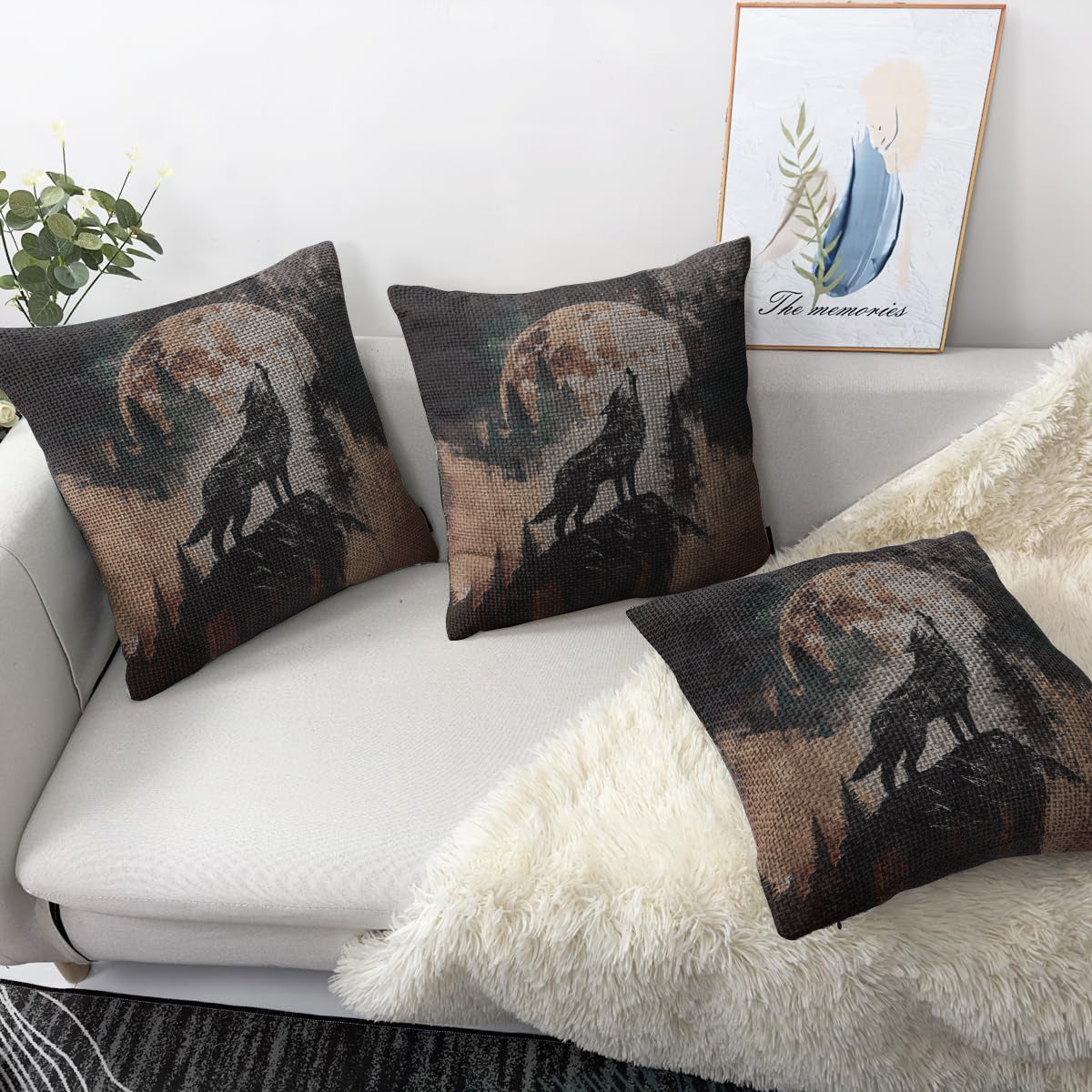 Howling Wolf Moon Woven Pillow - 17"x18" Cotton Blend