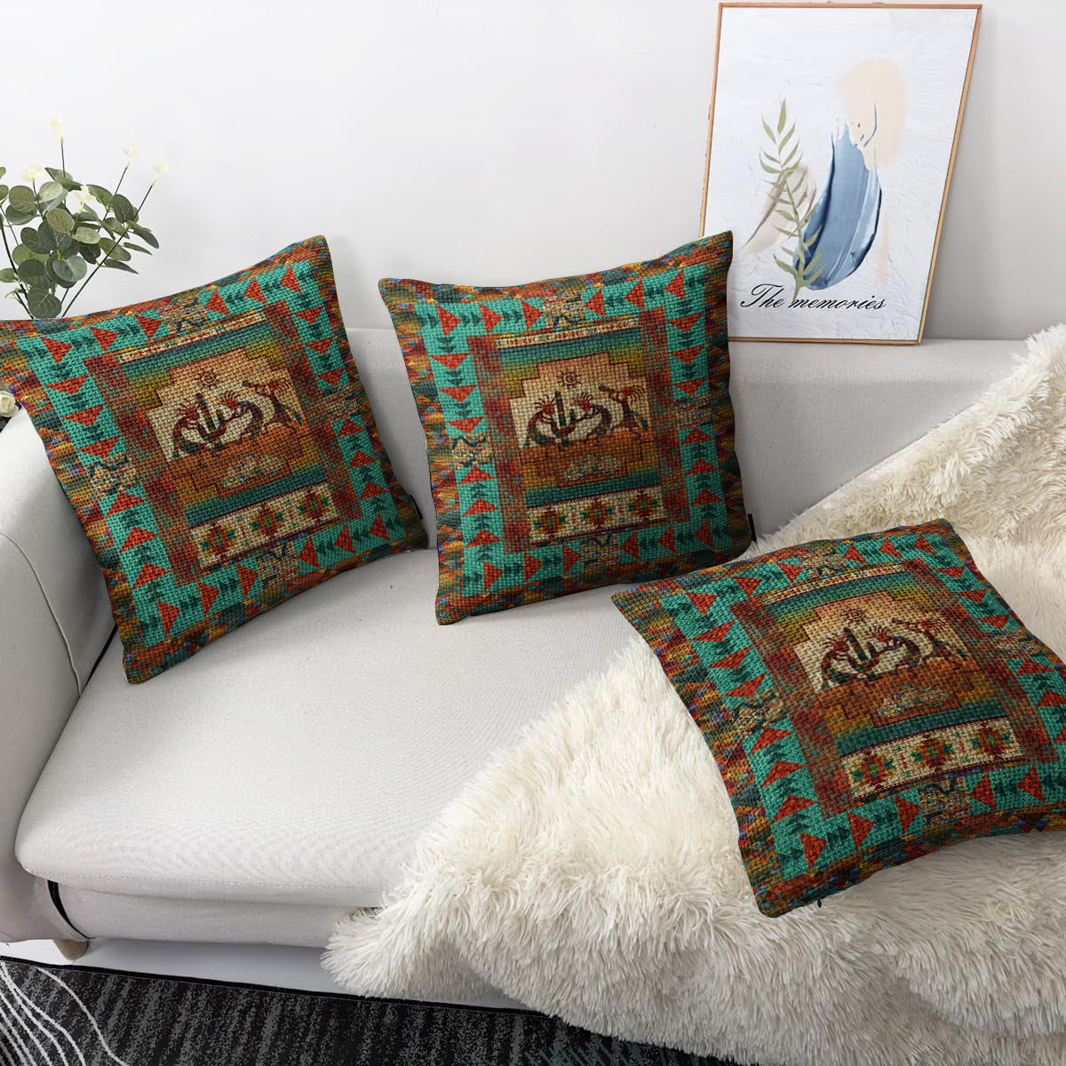 Kokopelli Tribal Woven Pillow - 17"x18" Cotton Blend