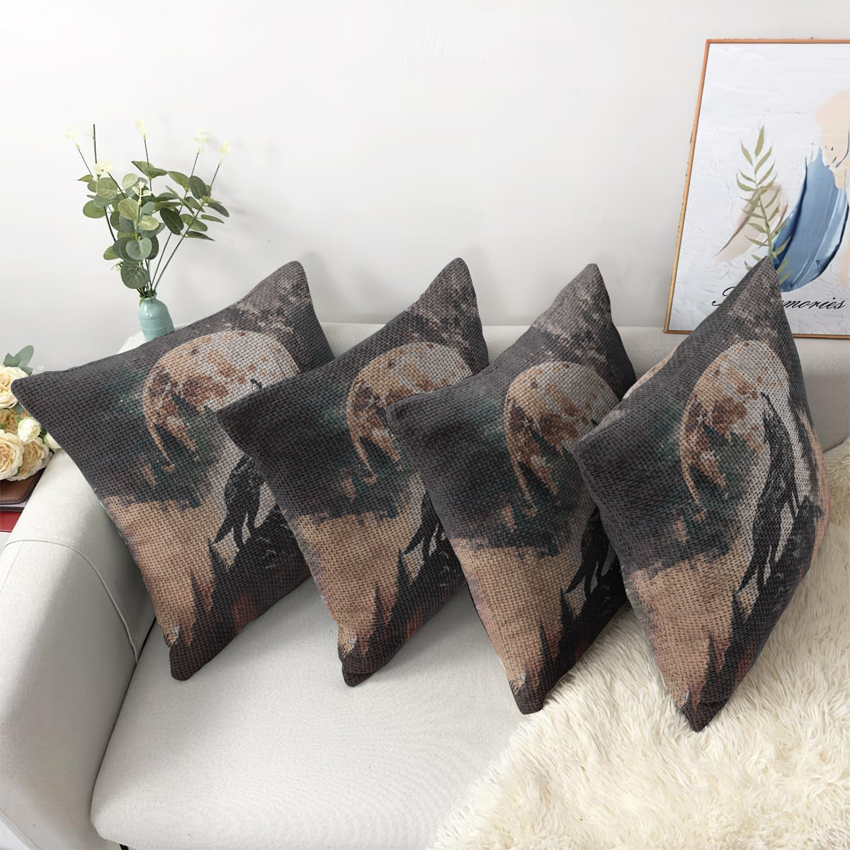 Howling Wolf Moon Woven Pillow - 17"x18" Cotton Blend