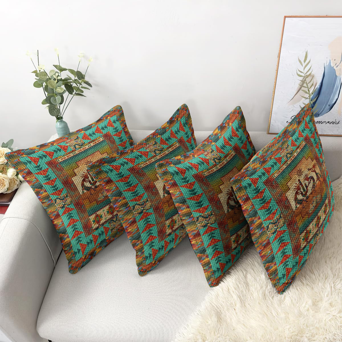 Kokopelli Tribal Woven Pillow - 17"x18" Cotton Blend